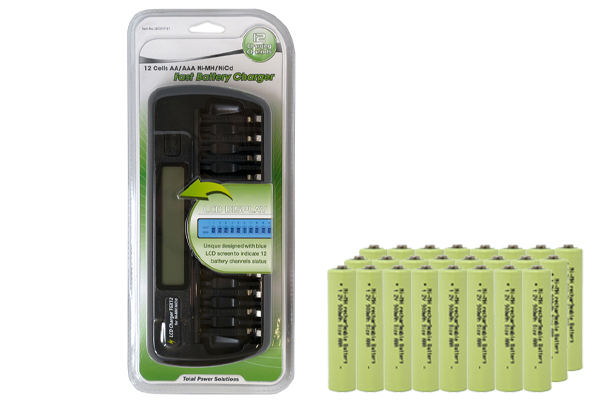 12 Bay AA / AAA LCD Battery Charger + 24 AAA NiMH Batteries (900 mAh)