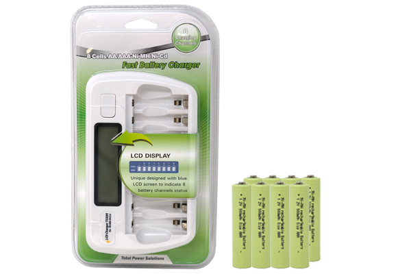 8 Bay AA / AAA LCD Battery Charger + 8 AAA NiMH Batteries (900 mAh)	