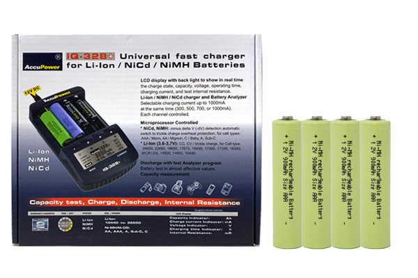IQ-328 AA / AAA LCD Charger & 4 AAA NiMH Batteries (900 mAh)