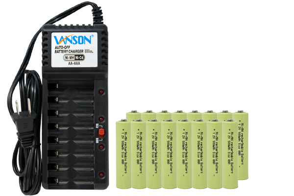V-868 8 Bay AA & AAA Charger + 16 AAA (900 mAh) NiMH Batteries