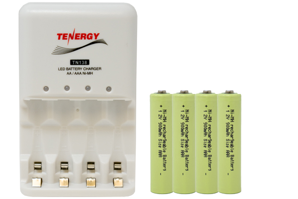 4 Bay AA / AAA LED Smart Battery Charger + 4 AAA NiMH Batteries (900 mAh)