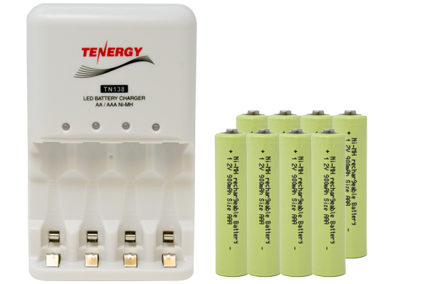 4 Bay AA / AAA LED Smart Battery Charger + 8 AAA NiMH Batteries (900 mAh)