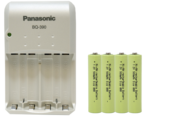 Panasonic BQ-390 Smart Battery Charger + 4 AAA NiMH Batteries (900 mAh)	