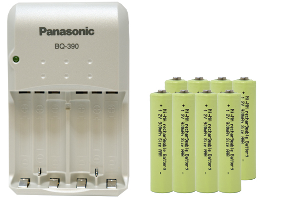 Panasonic BQ-390 Smart Battery Charger + 8 AAA NiMH Batteries (900 mAh)