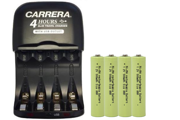 AA / AAA NiMH Smart Slim Travel Charger with USB Plug & 4 AAA NiMH Batteries (900 mAh)