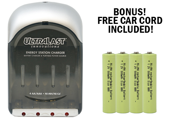UltraLast AA / AAA Smart Battery Charger + 4 AAA NiMH Batteries (900 mAh)	