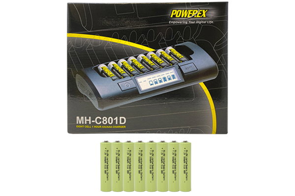 Powerex MH-C801D Eight Slot Smart Charger & 8 AAA (900 mAh) NiMH Batteries