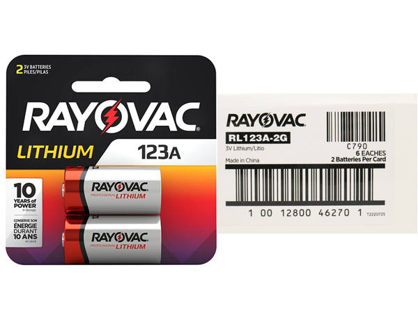 12 x Rayovac RL123A / Cr123A 3 Volt Lithium Battery (6 Cards of 2)