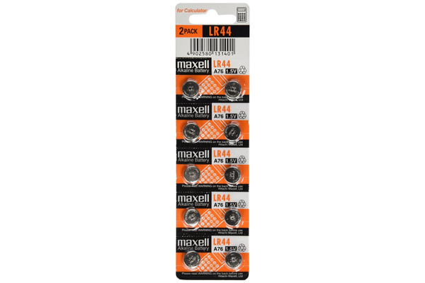 10 x LR44 / A76 Maxell Alkaline Button Batteries