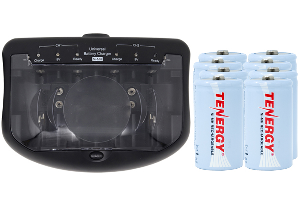 V2299 Universal Smart Charger + 8 D Tenergy NiMH Batteries (10000 mAh)