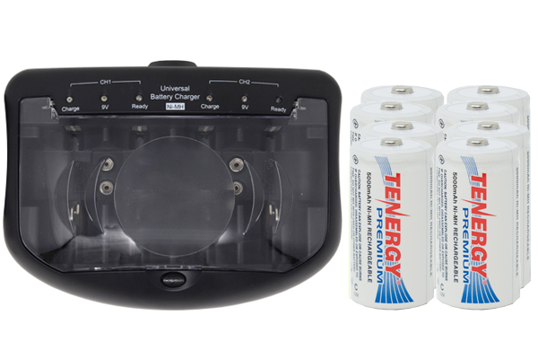 V2299 Universal Smart Charger + 8 C Tenergy Premium NiMH Batteries (5000 mAh)