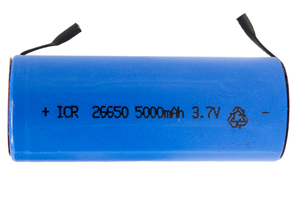 3.7 Volt 26650 Li-Ion Battery with Tabs (5000 mAh)
