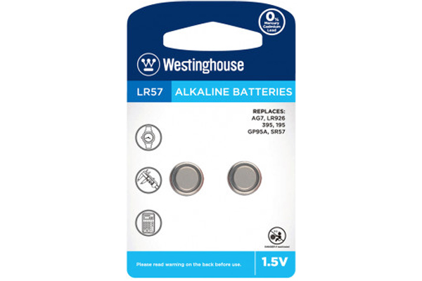 LR57 / AG7 Westinghouse Alkaline Button Batteries (2 Pack)