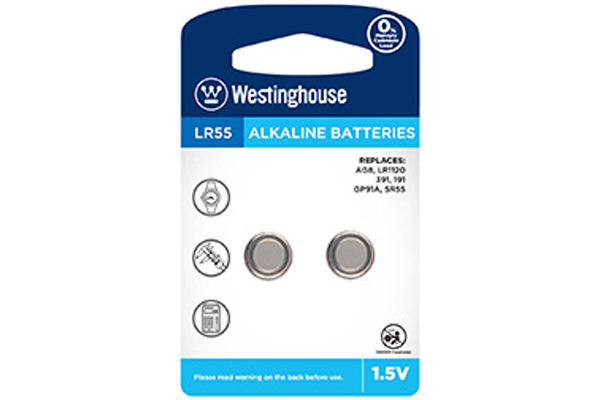 LR55 / AG8 Westinghouse Alkaline Button Batteries (2 Pack)