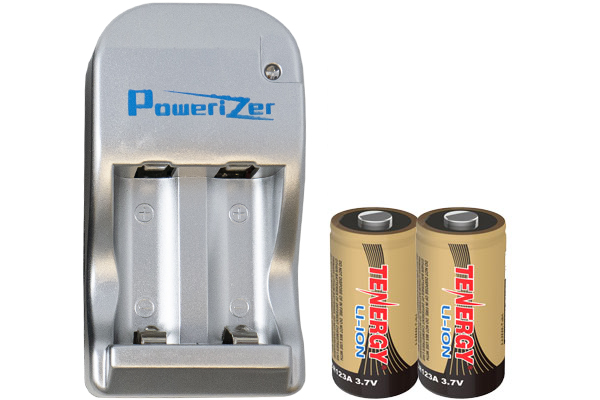 2 x Tenergy RCR123A (16340) 3.7 Volt Lithium Ion Batteries (650 mAh) + 2 Bay Powerizer Smart Charger