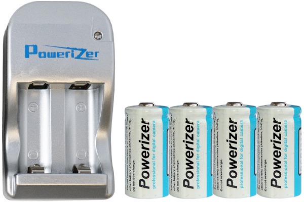 4 x 3.6 Volt Powerizer RCR123A Lithium Ion Batteries (650 mAh) + 2 Bay Powerizer Smart Charger