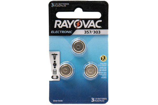 3 x 357/303 Rayovac Silver Oxide Button Batteries (LR44/A76) (1 Card of 3)