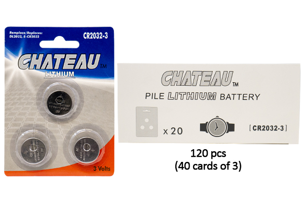 120 x CR2032 Chateau 3 Volt Lithium Coin Cell Battery (40 Cards of 3)