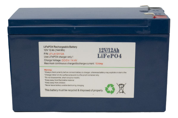 12 Volt LiFePO4 Battery Pack (12 Ah) (144Wh)