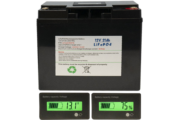 12 Volt LiFePO4 Battery Pack (21 Ah) (252Wh, 30Amp rate) with LCD