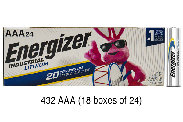 432 x AAA Energizer Industrial Lithium (LN92 / L92) Batteries