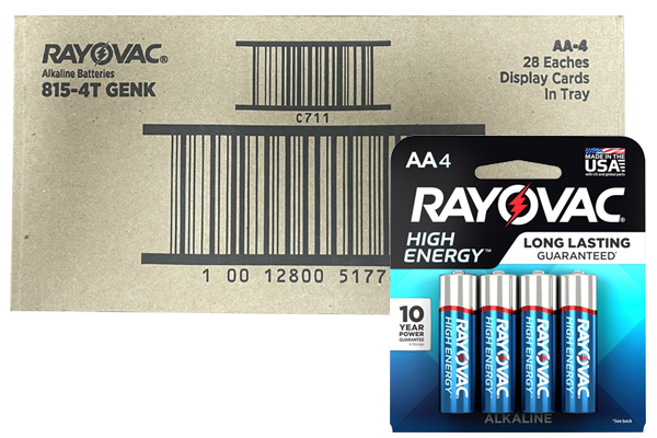 112 x AA Rayovac High Energy Batteries (28 Cards of 4)