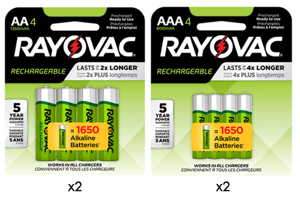 8 x AA (1350 mAh) + 8 x AAA (600 mAh) NiMH Rayovac Battery Combo