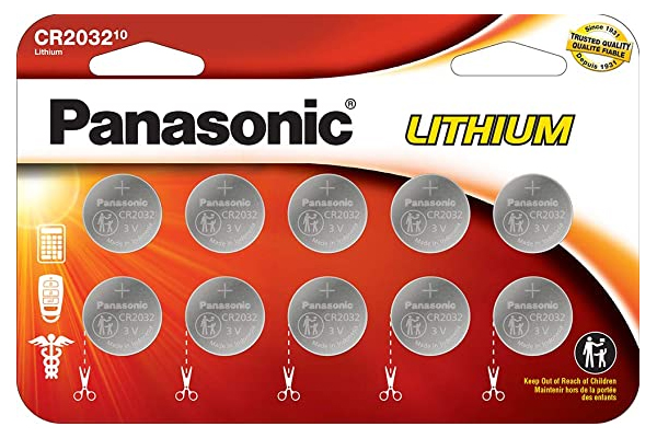 CR2032 Panasonic 3 Volt Lithium Coin Cell Batteries (10 on a Card)