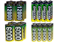 8 AA (2900 mAh) + 8 AAA (1200 mAh) + 4 C (6000 mAh) + 4 D (12000 mAh)  NiMH AccuPower Batteries