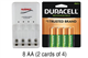 4 Bay AA / AAA LED Smart Battery Charger + 8 AA Duracell 2500 mAh NiMH (DX1500) Batteries
