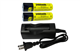 Li-Ion Charger (Single Slot) + 2 x 18650 3.6V Li-Ion Button Top Batteries (3400 mAh)