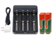4-Slot Li-ion Battery Charger + 4 x 18650 3.6V Li-Ion Button Top Batteries (2300 mAh)