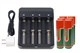 4-Slot Li-ion Battery Charger + 6 x 18650 3.6V Li-Ion Button Top Batteries (2300 mAh)