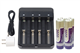 4-Slot Li-ion Battery Charger + 4 x 18650 3.6 Volt 2000 mAh Li-Ion Batteries