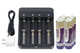4-Slot Li-ion Battery Charger + 6 x 18650 3.6 Volt 2000 mAh Li-Ion Batteries